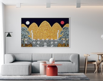 Korea Volksmalerei/Orientalische Malerei/Poster/Wanddekor für Zuhause/schöne Energie/Segen/König/Sonne/Moom/Fünf Zinnen/Kiefer/Kraft/Digitaler Download