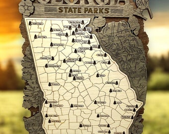 Interactive Georgia State Parks Map | Wooden State Park Tracker | Layered Wood Wall Art | Travel Adventure Map | Personalized Family Gift