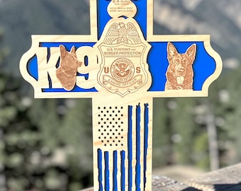 Personalized K-9 Memorial Cross | Police Dog Tribute | Thin Blue Line Memorial | Custom Engraved K9 Officer Remembrance | Pet Loss Gift
