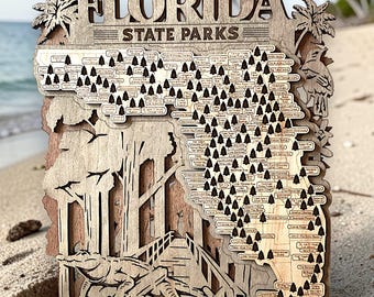 Florida State Park Map Wood Wall Art | Layered Travel Tracker | Laser Cut Adventure Map | Gift for Hikers, Campers & Nature Lovers