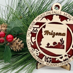 Arizona State Wooden Christmas Ornament