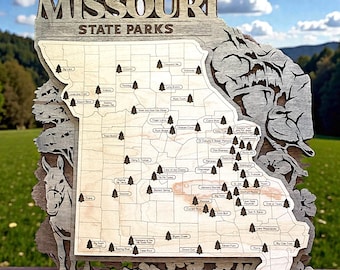 Interactive Missouri State Parks Map | Wooden State Park Tracker | Layered Wood Wall Art | Travel Adventure Map |