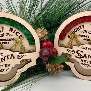 CUSTOMIZABLE Santa Naughty/Nice Functioning Gear Wooden Christmas Ornament