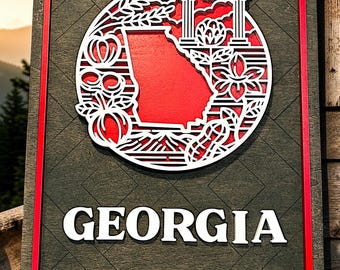 Georgia Heritage Wall Sign | Layered Wood Georgia Decor | Georgia State Wall Art | Farmhouse Home Decor | Georgia Gift | UGA GT Inspired