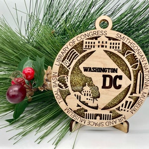 Washington DC State Wooden Christmas Ornament