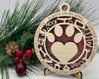 Heart Dog Paw Wooden Christmas Ornament CUSTOMIZABLE
