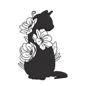 Floral Cat Machine Embroidery Design
