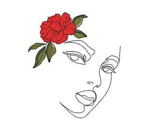 Woman Face with flower Machine Embroidery Design