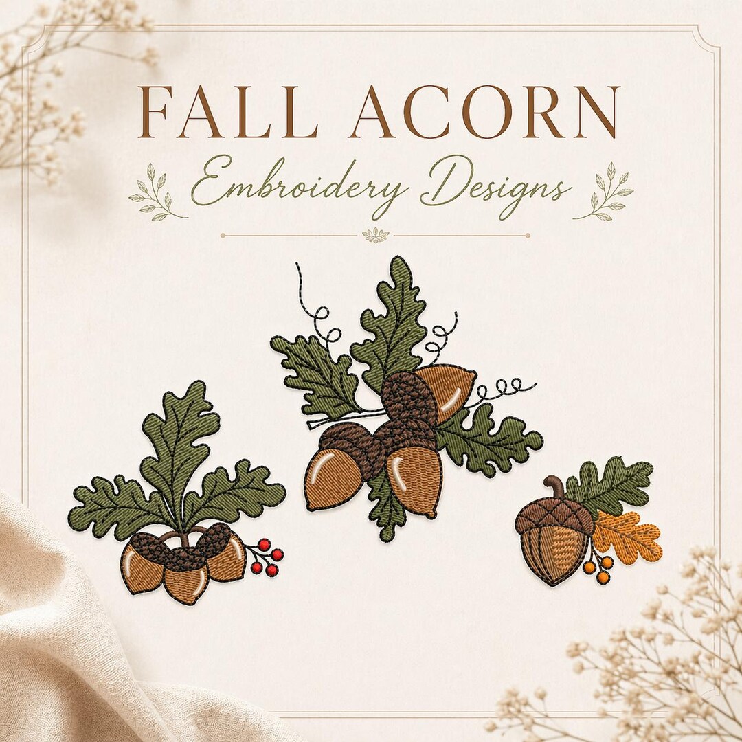 Fall Acorn Embroidery Bundle Oak Leaf Designs Machine Embroidery File ...