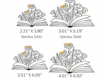 Floral Open Book Machine Embroidery Design | 4x4, 5x7