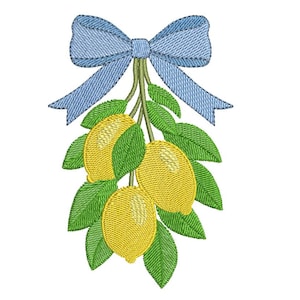 Lemon Bow Embroidery Design, Kitchen Decor, Tea Towel Machine Embroidery 4x4 5x7