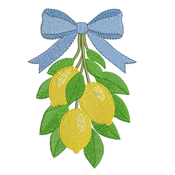Lemon Bow Embroidery Design, Kitchen Decor, Tea Towel Machine Embroidery 4x4 5x7