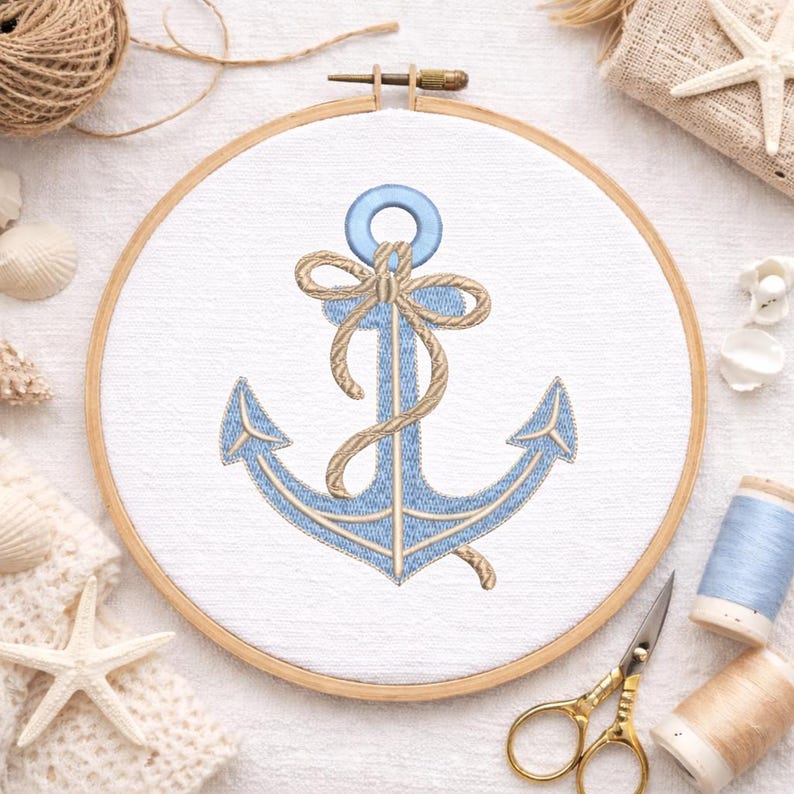 Nautical Anchor Rope Embroidery Design, Coastal Machine Pattern for ...