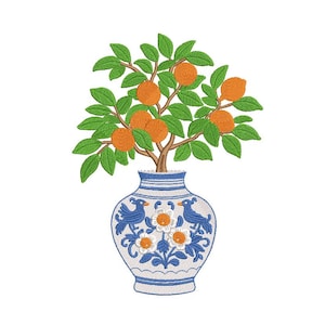 Orange Tree Chinoiserie Embroidery Design Delft Vase Large Format Machine File