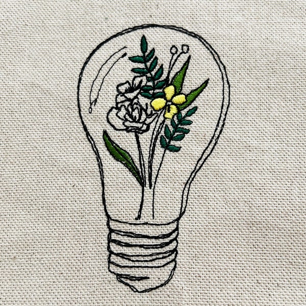 Floral Light Bulb Machine Embroidery File, 4x4 hoop