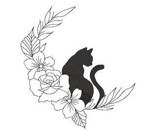 Halloween Black Cat Machine Embroidery Design