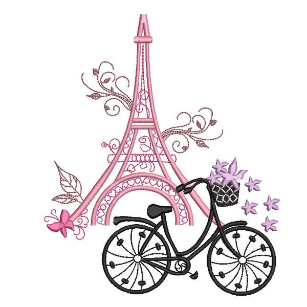 Eiffel Tower & Bike machine embroidery design