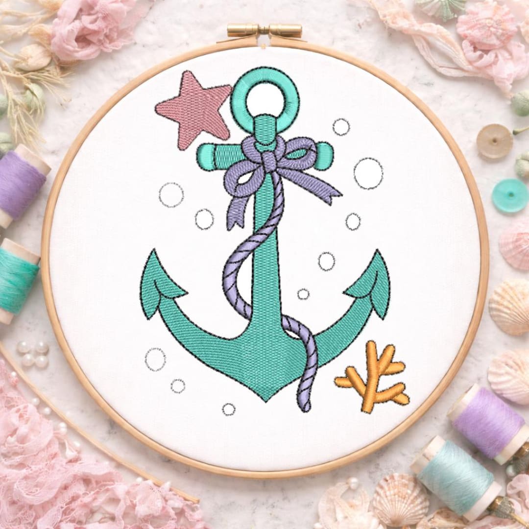 Pastel Anchor Machine Embroidery Design Nautical Coastal 4x4 5x7 ...