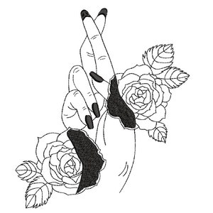 Good Luck Hand sign, Crossed Fingers with Flowers Machine Embroidery Design