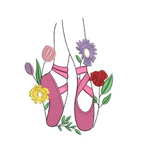 Ballerina Shoes, Ballet Slippers, Pointe Machine Embroidery Design