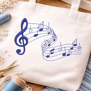 Music Notes Embroidery Design | Musical Staff Pattern 4x4
