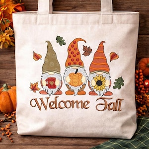 Welcome Fall Gnomes Design | Autumn Gnome Trio | Machine Stitch File