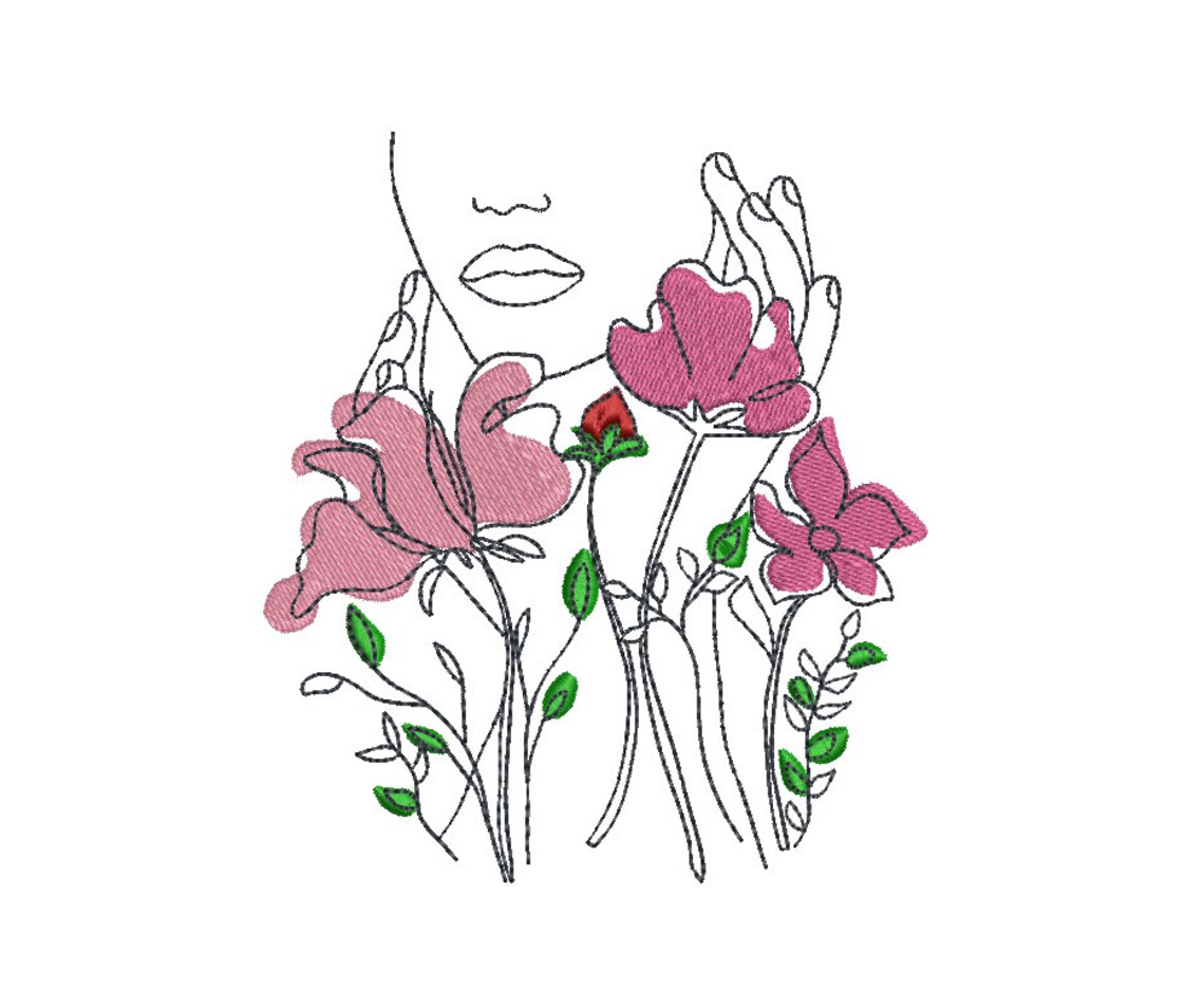Lady with flowers woman girl machine embroidery design 23a  etsy Lady with flowers woman girl machine embroidery design 23a  etsy