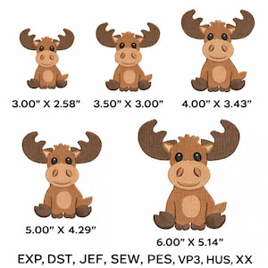 Moose Baby Embroidery Design 4x4 | Woodland Nursery Animal Pattern