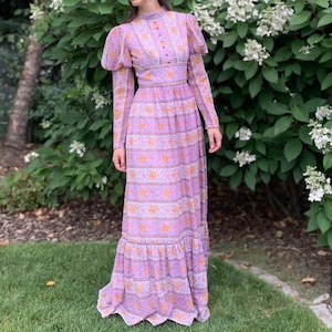 1970s Prairie Dress with Juliet Sleeves | XS