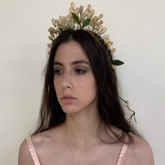 Victorian Wax Flower Wedding Crown Gem
