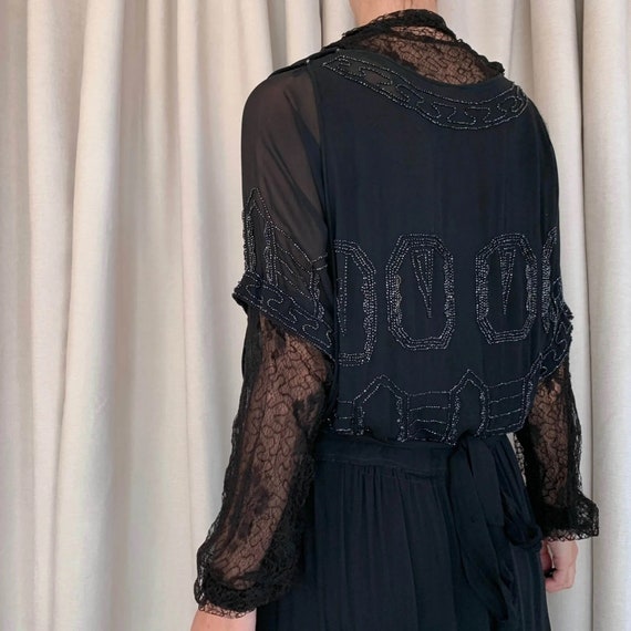 1920s black silk beaded dress | M - image 5
