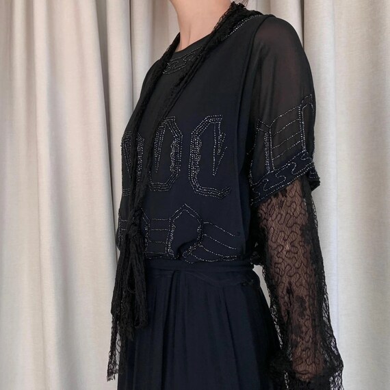 1920s black silk beaded dress | M - image 6