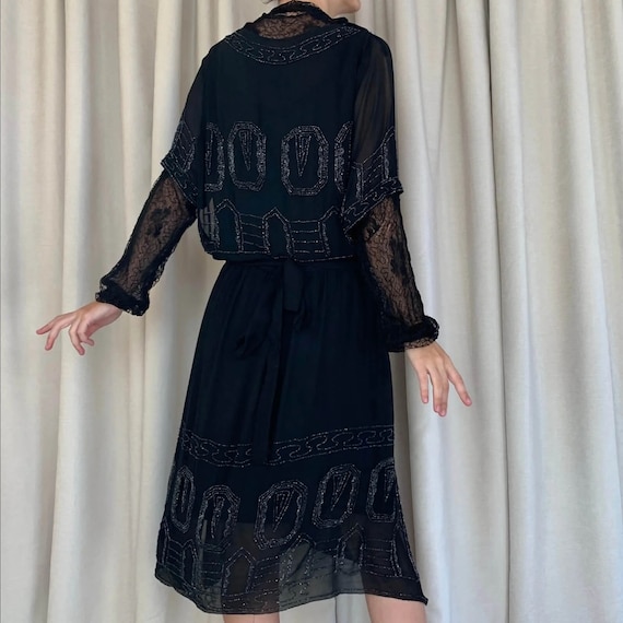 1920s black silk beaded dress | M - image 10