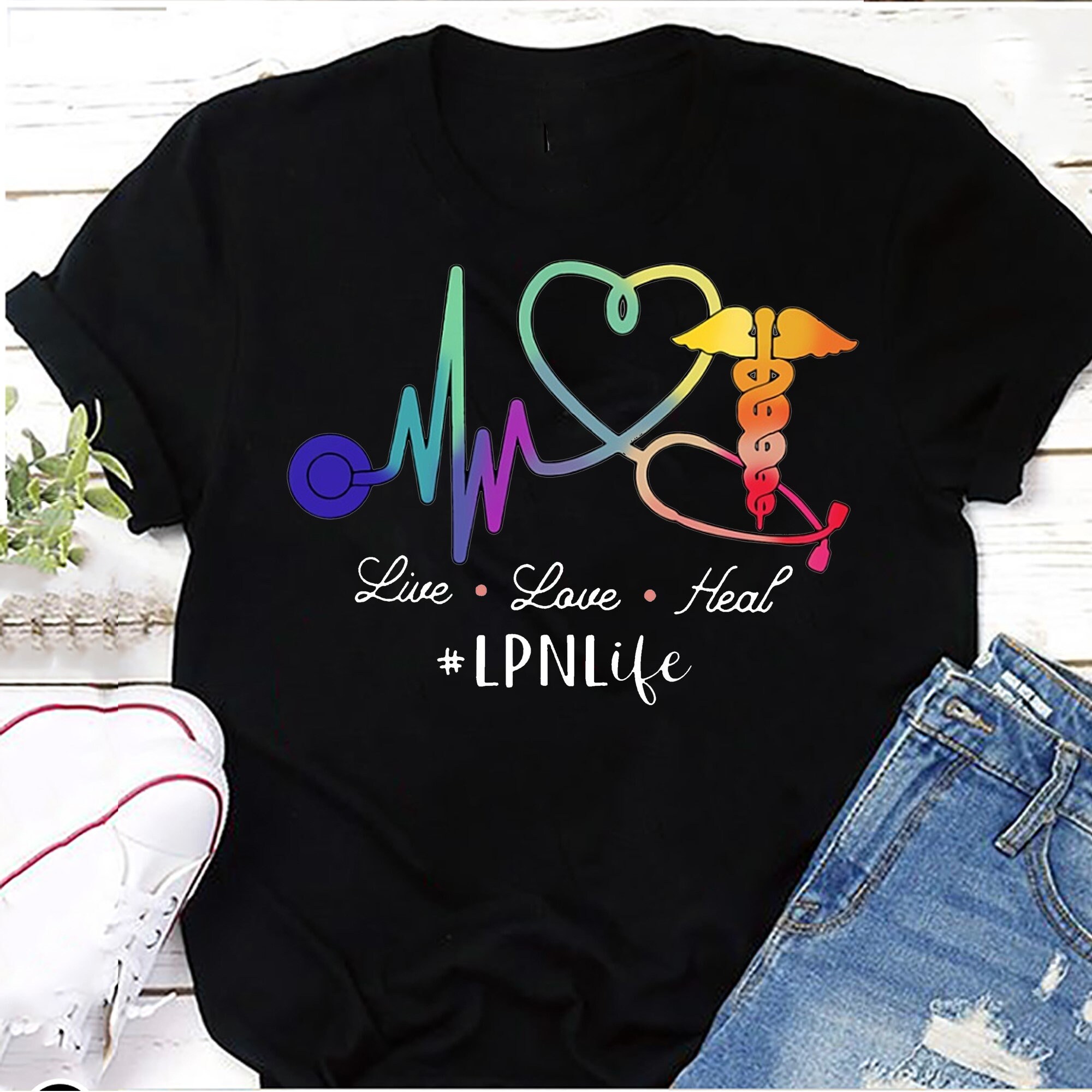 Live Love Heal LPN Life Shirt Colorful Heartbeat LPN Shirt | Etsy