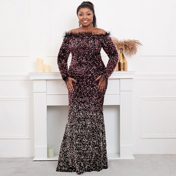 Plus Size 2022 off Shoulder Feather 