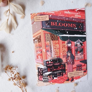 Prima neve - Cartolina illustrata A6 - Stampa artistica per fiorista invernale, Natale, Capodanno