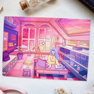 Solace - Cartão postal ilustrado A6 - Impressão artística de quarto de fantasia de Magic Girl