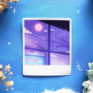 Mystic Moon | Spooky Midnight Sky Vaporwave Aesthetic Polaroid Sticker | Decorative Sticker Decals