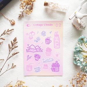 Landhaus Wolken | Fantasy Lofi Celestial Magische Landschaften Sticker Bogen | Dekorative Bullet Journal Sticker