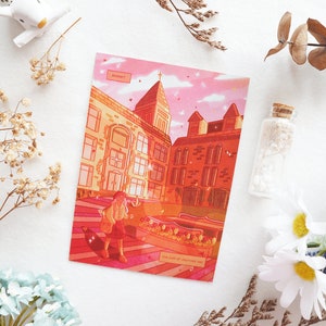Herbst Tagundnachtgleiche illustrierte Postkarte - Verzauberte Herbst Burg Magie Hexe Mädchen Kunstdruck