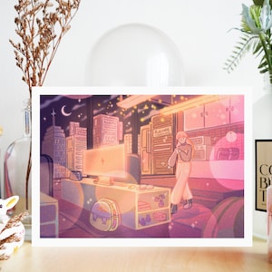 Witching Hour - Illustration Art Print - 5x7, 8x11 Art Prints - Modern Office City Magic Working Lofi Girl Wall Art