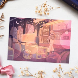 Witching Hour - Cartão postal ilustrado A6 - Impressão de arte corporativa feminina moderna da bruxa da cidade