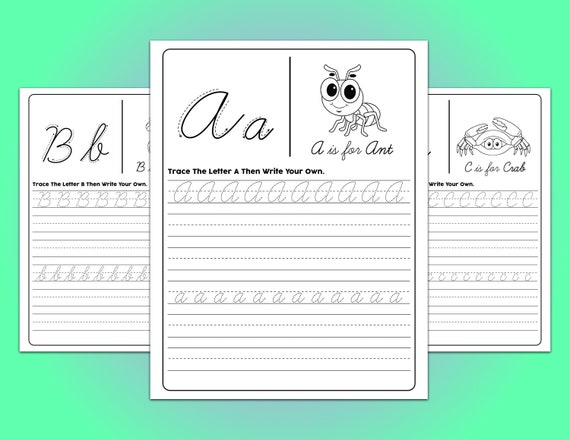 Cursive Handwriting Worksheets For Kids Cursive Alphabet Upper | Etsy