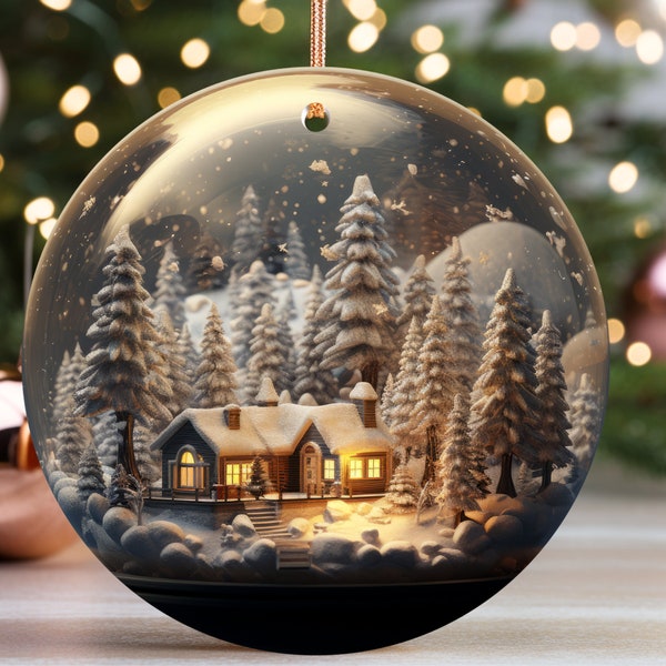 Snow Globe Christmas Ornaments Sublimation, Christmas Scene, Christmas Round Ornament PNG,Winter Scene,  Two designs Included