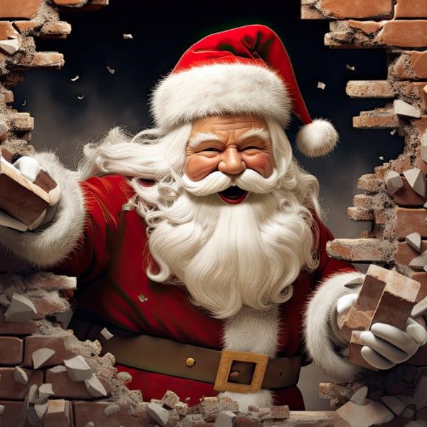 3D Santa In Hole  Mug Wrap, 3D Christmas Sublimation, Santa Claus 11oz Cup Template, Christmas 15 oz 11oz Mug Wrap PNG, 3D Christmas Mug