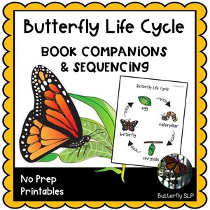 Butterfly Life Cycle Unit, Digital Download, Reading Comprehension, Sequencing, Book Companions, Spring Themed Speech Therapy, SLP Resource