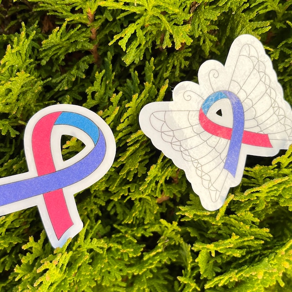 Thyroid Cancer Ribbon Sticker, Thyroid Cancer Butterfly Sticker, Tri Color Ribbon, Cancer Support Ribbon Sticker