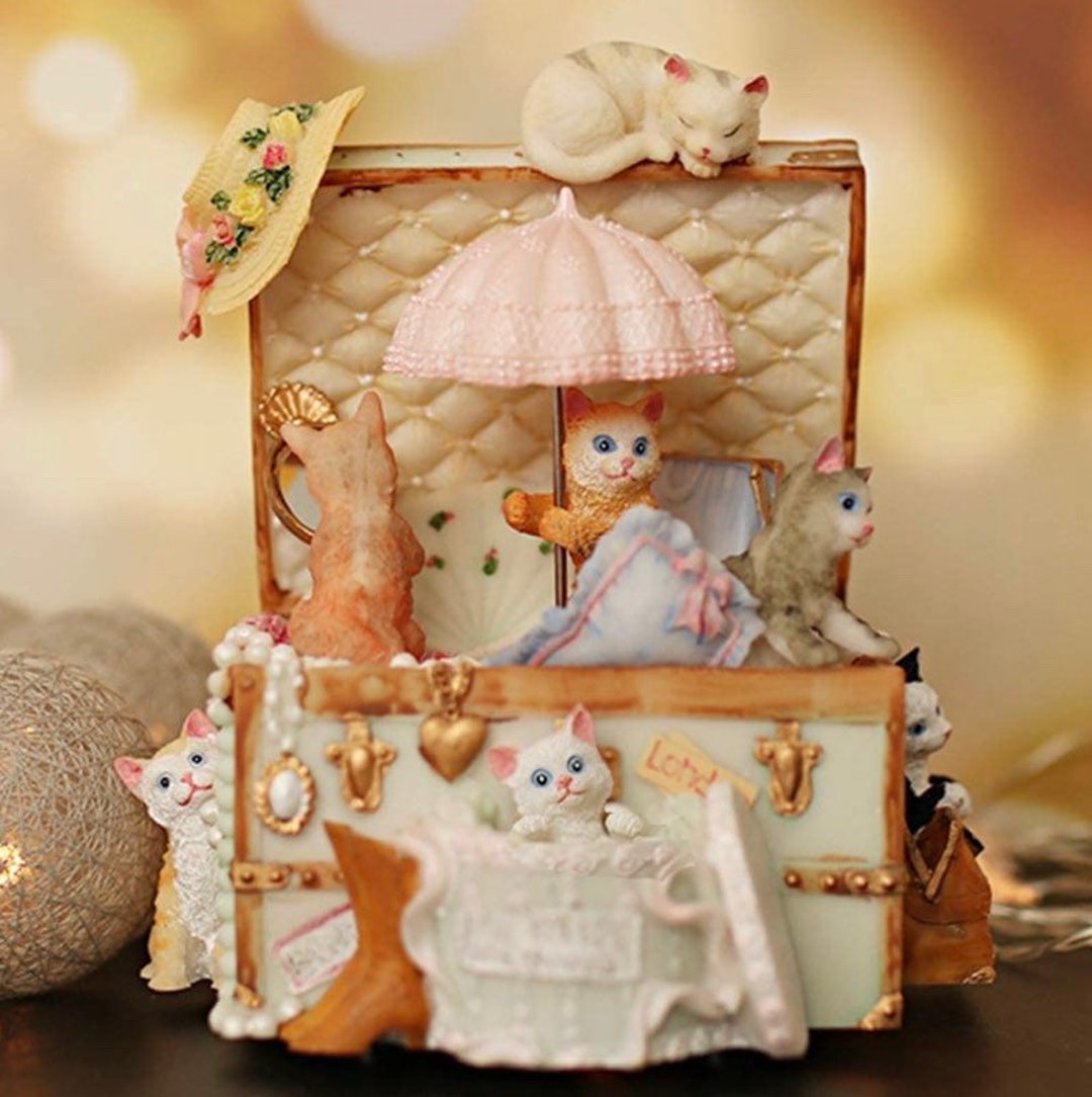 Cat Music Box Cute Resin Kitty Musical Box Romantic Etsy