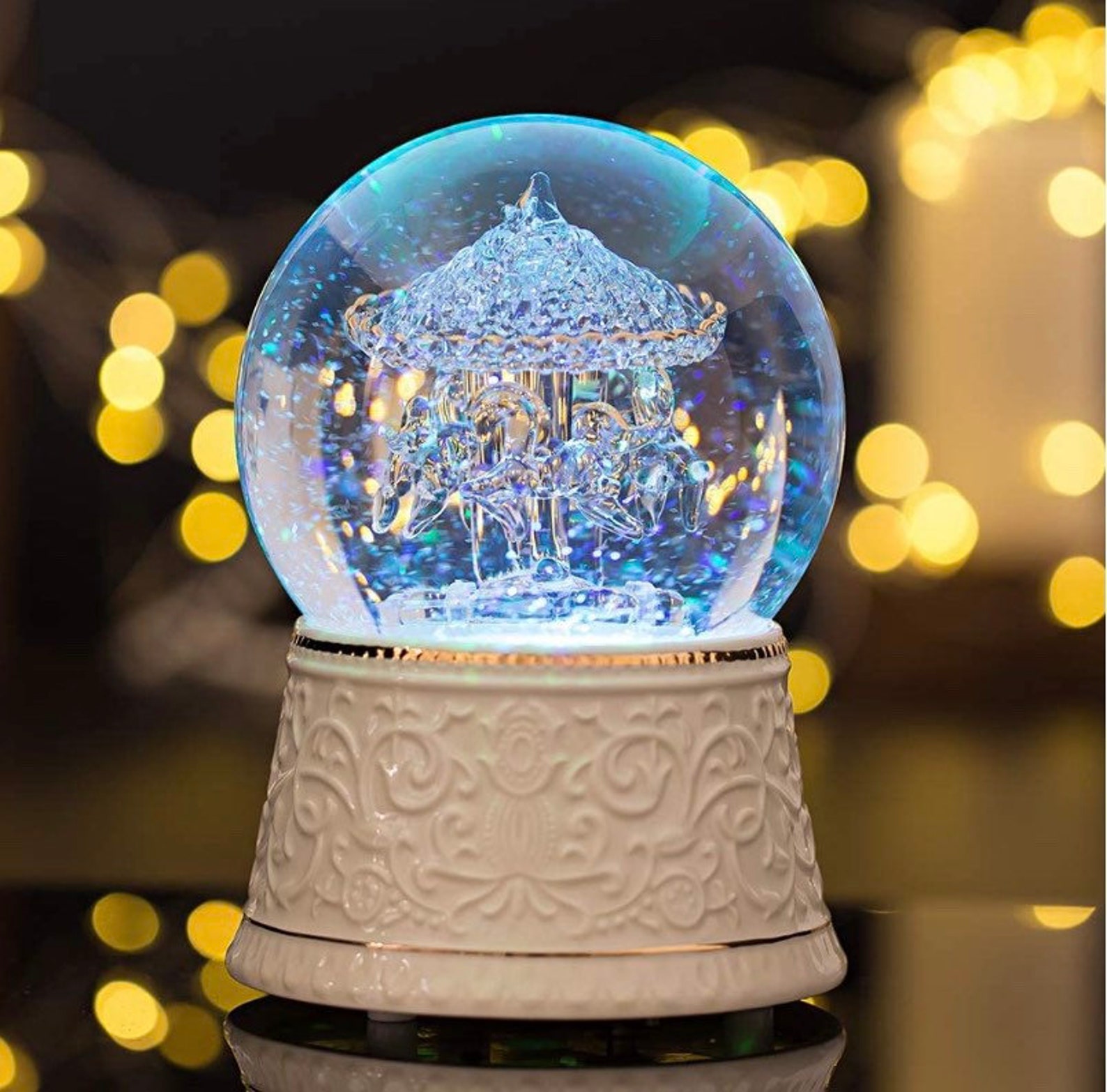 Unicorn Snow Globe Carousel Horse Music Box With LED Light Etsy