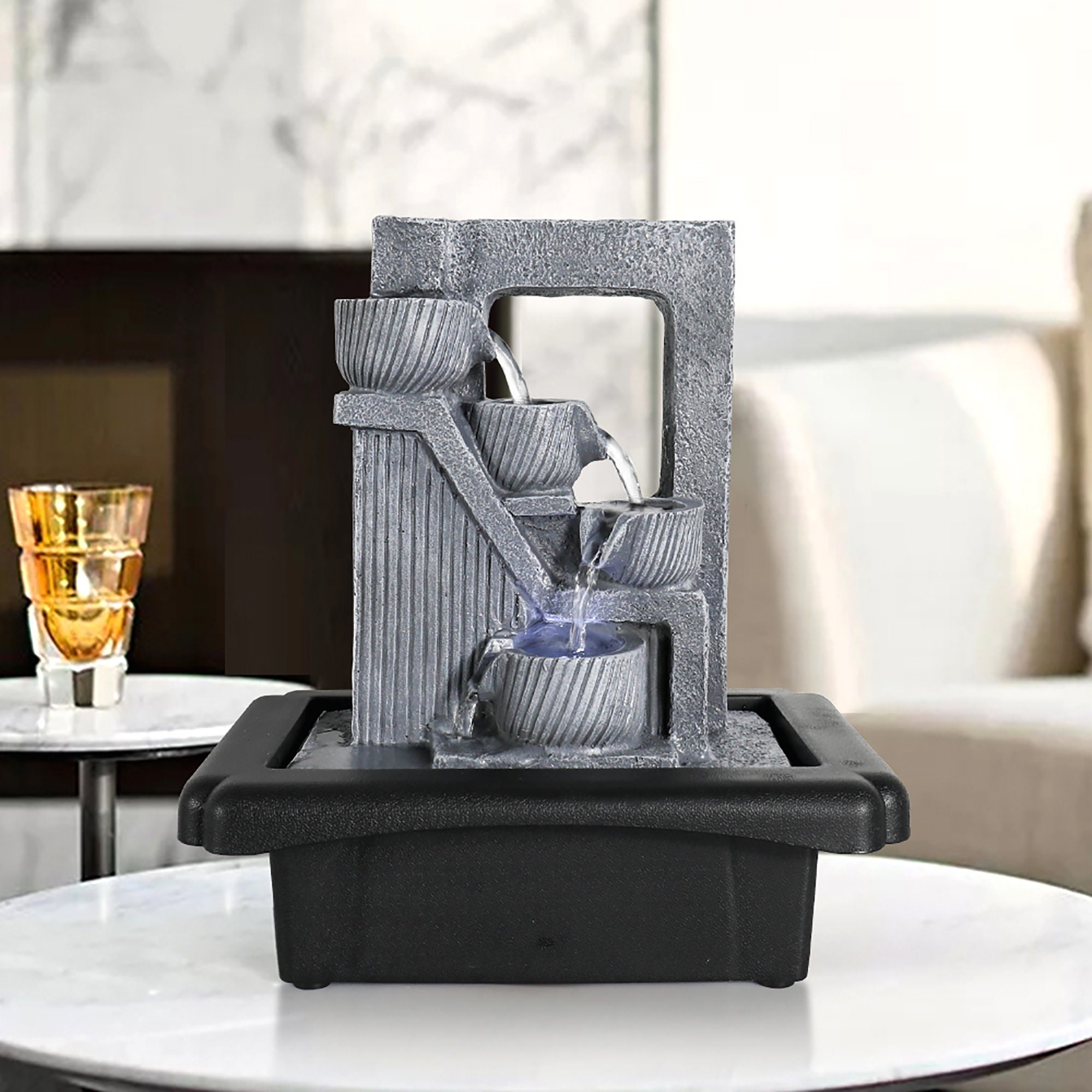 WATER FOUNTAIN with LED Light4Tier Tabletop Waterfall Etsy